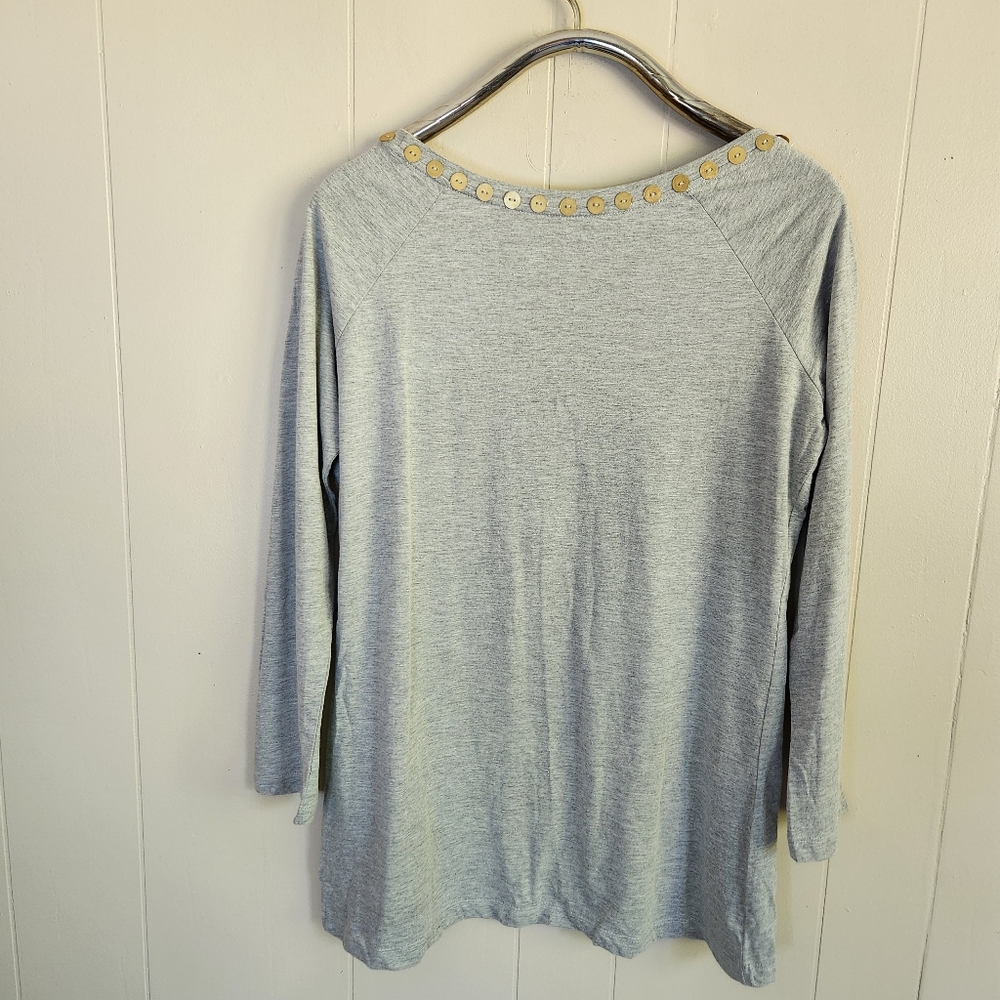 Norma Kamali gray organic cotton scoop neck tee t-shirt button embellishment XL - Picture 8 of 13